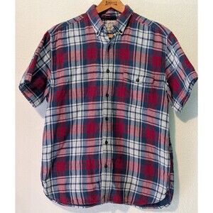 Lucky Brand Linen Blend Shirt Mens Size Large Button Up Red Blue Plaid (697)